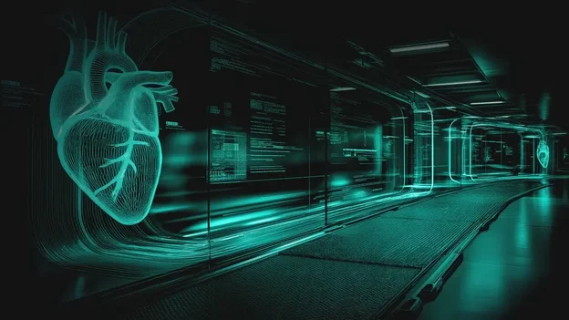 Digital heart visual in a high-tech corridor representing the strategic case for buying HealthTech infrastructure in 2026.
