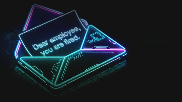 Cyberpunk neon envelope with a termination notice: 